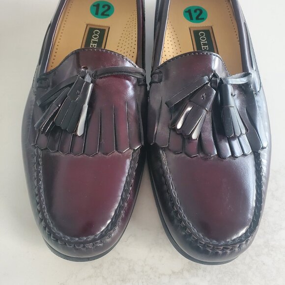 New Cole Haan Men\'s Burgandy Brown Leather Tassel Loafters  size 12 main image 12